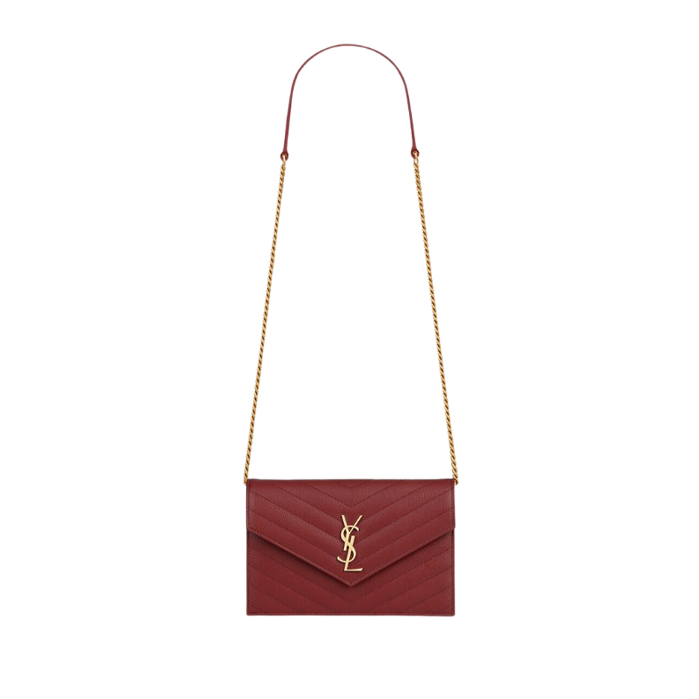 YSL CASSANDRE ENVELOPE CHAIN WALLET IN GRAIN DE POUDRE LEATHER 695108BOW016008 (19*12.5*3.5cm)